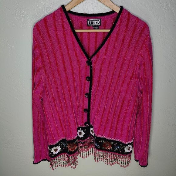 Vintage Berek Beaded Hem Hot Pink Sweater - Picture 2 of 11